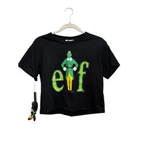 NWT Mighty Fine Elf Movie Buddy Graphic T-Shirt Scrunchie Set Women S Crop Black